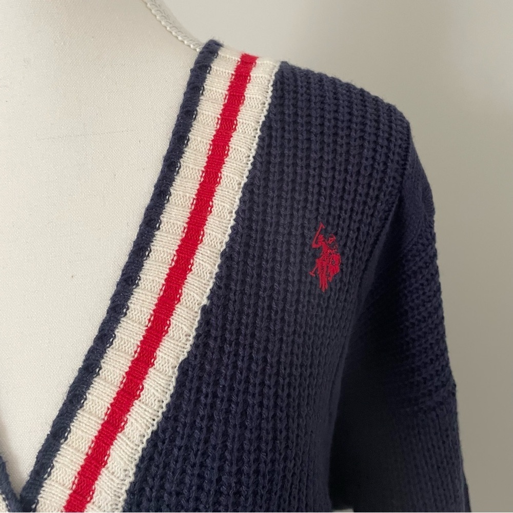 U.S. Polo Assn. Navy Cable Knit Button Up Cardigan Preppy Varsity Academia Large - Picture 3 of 8